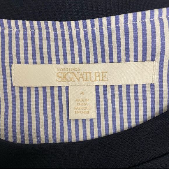 NORDSTROM SIGNATURE Navy Layered Sweater Top, Eyelet hem size medium New - Picture 6 of 9